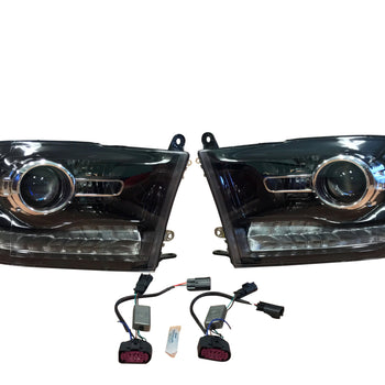 13-18 Ram Truck Factory Projector LED BiHalogen Headlight Upgrade Kit - Infotainment.com